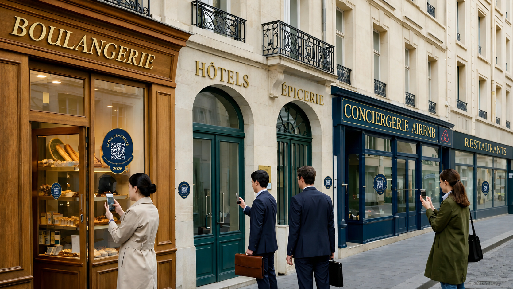 Rue parisienne, commerces certifiés Sentinelis